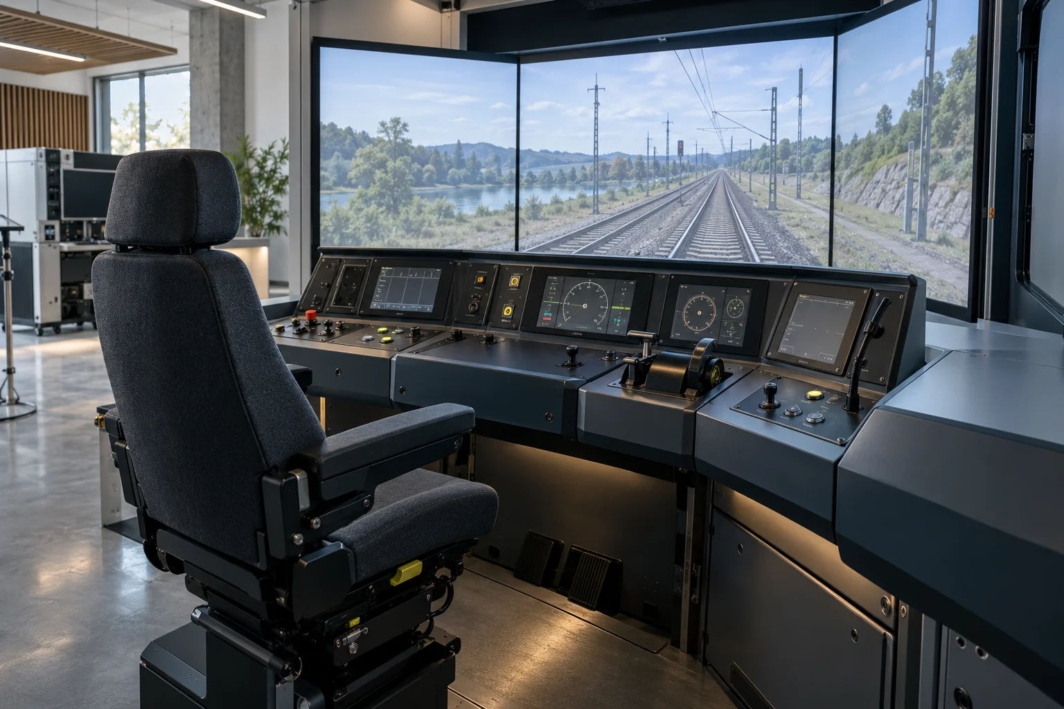 Tren sürücüsü eğitim simülatörü — temsili teknik görsel